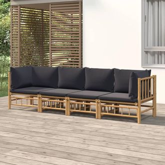 vidaXL Set De Muebles De Jard&iacute;n 4 Piezas Bamb&uacute; Con Cojines Gris Oscuro Vidaxl