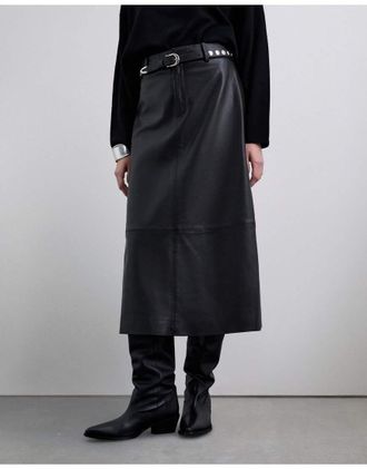 Scalpers Gonna midi in pelle nera-Nero