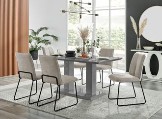 Furniturebox Imperia High Gloss Grey Dining Table & 6 Halleyy Chairs in Taupe