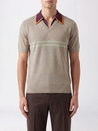 Dries Van Noten Striped Cotton-Knit Slim Fit Polo Shirt