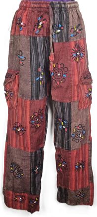 Generic Patchwork Cotton Trousers Hippy Boho Yoga Pants Wide Festival Casual Unisex HT17 (UK, Alpha, One Size, S, Regular, Regular, S/M, Red)