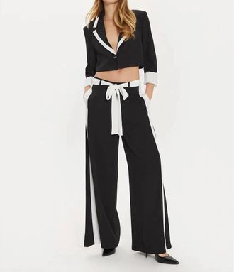 Imperial Side Contrast Stripe Belted Pants In Black, White