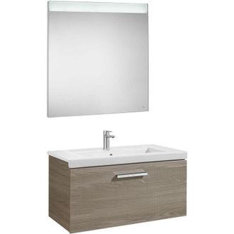 Roca Conjunto De Mueble Con Un Caj&oacute;n, Lavabo Y Espejo Led Prisma Roca Color: Fresno - Medidas: 800 Mm