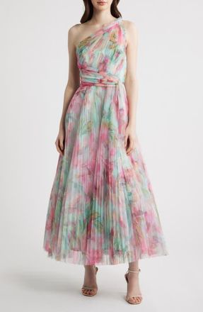 Hutch Philippa One-Shoulder Gown in Mint/Multi Overlay Tropical at Nordstrom, Size 00