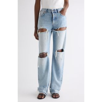 Acne Studios 2010 Distressed Straight Leg Jeans in Light Blue at Nordstrom, Size Xx-Small