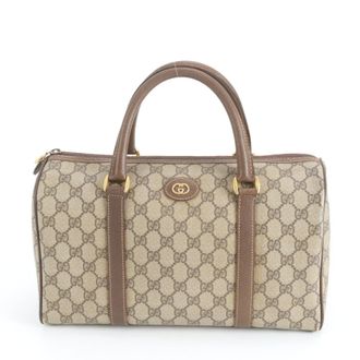 Gucci Beige Brown Leather Coated Canvas Handbag Tote Bag (Pre-Owned)