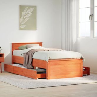 Berkfield Home Bed Frame without Mattress with Headboard Wax Brown 90x190 cm Single Solid Wood Pine
