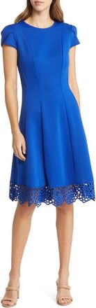 Julia Jordan Donna Ricco Tulip Sleeve Lace Hem Fit & Flare Dress in Cobalt at Nordstrom Rack, Size 2