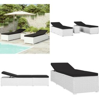 vidaXL Lettini Prendisole con Tavolino 3 pz in Polyrattan Bianco - Tavolino da salotto - Rattan PE