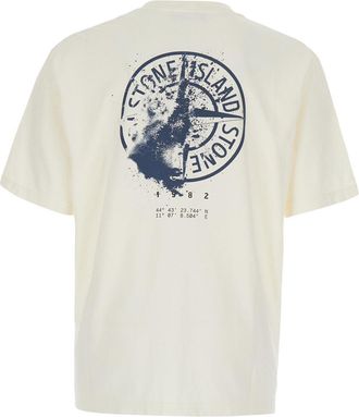 Stone Island Mens T-Shirt Crew-Neck Beige Cotton T-Shirts And Polos