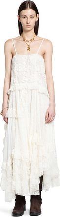 Chlo&eacute; Thin Strap Long Dress in Embroidered Lace