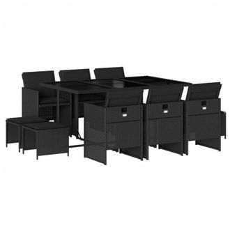 vidaXL Set De Comedor Jard&iacute;n 11 Pzas Con Cojines Rat&aacute;n Sint&eacute;tico Negro Vidaxl