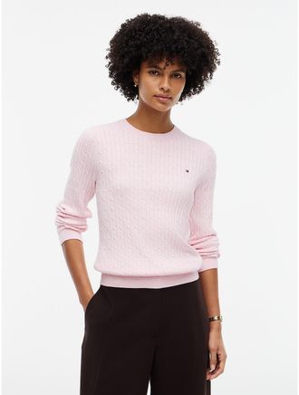 Tommy Hilfiger Womens Cable Knit Sweater - Light Pink - XXL