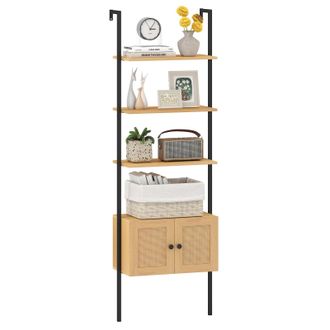Costway Costway Libreria A Scala A 5 Ripiani Con Armadio In Rattan, Scaffale Da Parete Con Struttura In Metallo, Organizzatore Di Stoccaggio Per Soggiorno Stu
