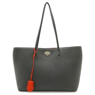 Fendi Selleria Gray Red Color Leather Shoulder Bag Tote Bag (Pre-Owned)