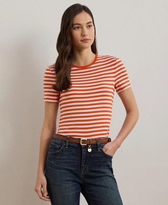 Lauren Ralph Lauren Womens Lauren Ralph Lauren Tee Pink Striped Relaxed Fit Everyday Wear RED1217