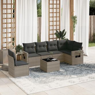 vidaXL Vidaxl - Set De Sof&aacute;s De Jard&iacute;n 7 Piezas Con Cojines Rat&aacute;n Pe Gris