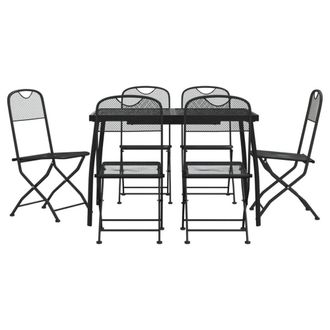 Berkfield Home 7 Piece Garden Dining Set Anthracite Metal Mesh in Black