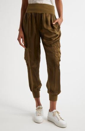 Cinq &agrave; Sept Giles Cupro Crop Cargo Joggers in Dark Olive at Nordstrom Rack, Size Xx-Small