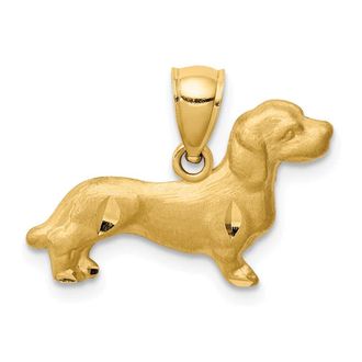 Diamond2Deal 14k Yellow Gold Satin Diamond-cut Dachshund Dog Pendant