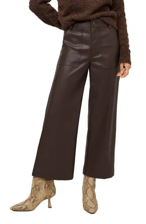Fifteen Twenty Rylee Faux Leather Wide Leg Crop Pants in Brown at Nordstrom, Size 10