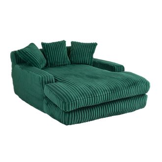 STILVORA Chaise Longue Sill&oacute;n En Pana Acanalada Con 3 Cojines Ergon&oacute;mico Sin Montaje Estilo Moderno En Tela Verde Esmeralda