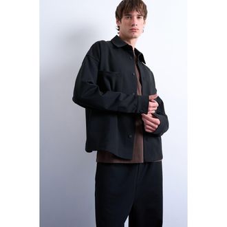 Topman Double Pocket Jersey Jacket in Black at Nordstrom, Size Small