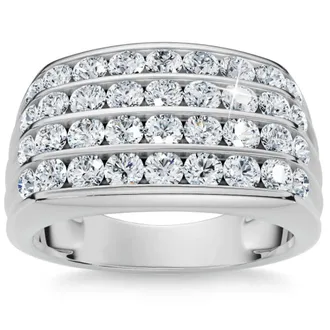 Pompeii3 2Ct Mens Diamond Multi-Row Ring 10k White Gold