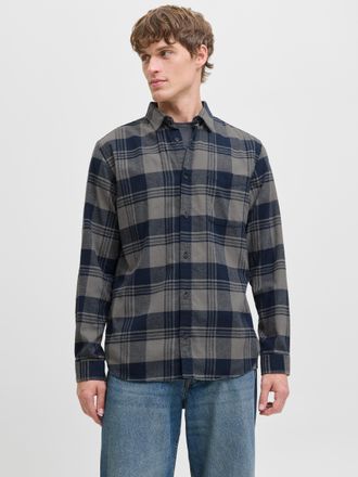 Jack & Jones Langarmhemd JACK & JONES JJJAMES BUFFALO SHIRT LS, Herren, Gr. XS, N-Gr, blau (navy blazer), Web, Obermaterial: 60% Baumwolle, 40% Polyester, kariert,