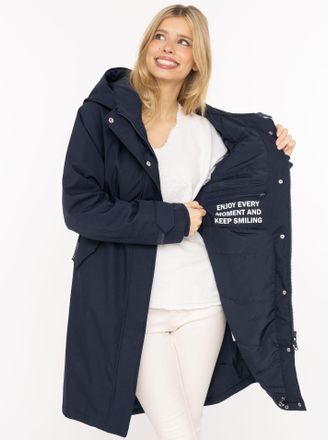 Zwillingsherz Kurzmantel ZWILLINGSHERZ Keep Smiling, Damen, Gr. XXL, marine, Web, Obermaterial: 100% Polyester, unifarben, ca. Mitte Oberschenkel, ohne Ausschnitt, 