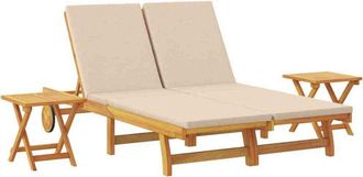 vidaXL Sun Lounger Reclining with Cushion Beige Solid Acacia Wood vidaXL
