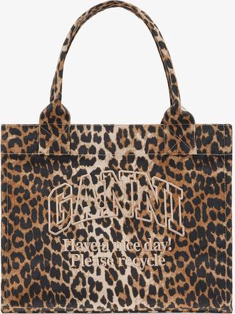 Ganni Mixed Leopard Large Canvas Tote Bag