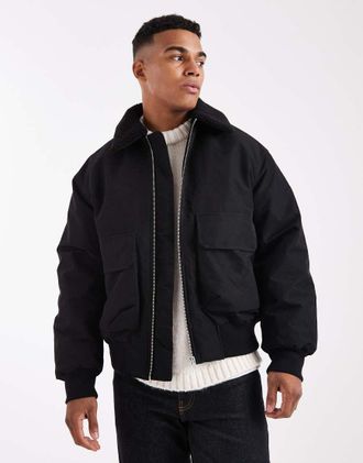 Jack & Jones Bomber nero con colletto in pile borg
