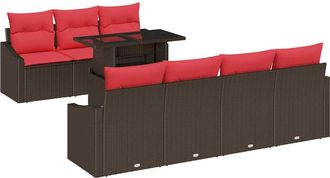 vidaXL Conjunto De Sof&aacute; De Jard&iacute;n 8 Uds. Marr&oacute;n Y Rojo Rat&aacute;n Sint&eacute;tico Vidaxl