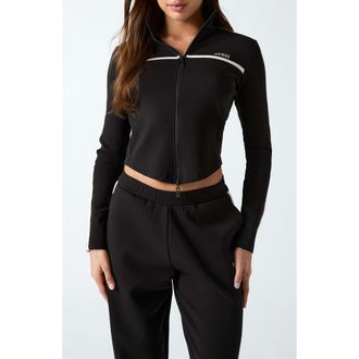 Guess Jasmine Crop Zip Sweatshirt in Black-Black at Nordstrom, Size X-Small