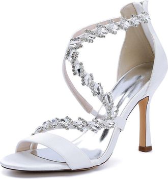 Generic Wedding Bridal Shoes Womens Ankle Strap High Heels 9.5Cm Open Toe Stiletto Sandals Prom Evening Formal Party Shoes,White,10 UK