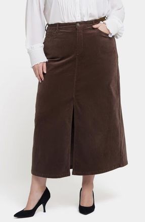 NYDJ High Waist Slit Front Corduroy Maxi Skirt in Coffee Bean at Nordstrom, Size 16W