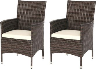 OUTSUNNY 2PC Outdoor Rattan Armchair Wicker Dining Chair Set for Garden Mixed Brown