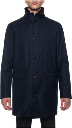 Kiton Wollen jas met su&egrave;de patches - Heren - Regenjassen - Zwart - 3XL - Wol - Jassen