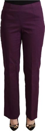 Bencivenga Elegant Violet High Waist Tapered Pants - Dames - Straight fit broeken - Paars - L - Wol - Broeken