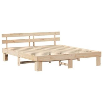 Berkfield Home Bed Frame with Headboard 180x200 cm Solid Wood Pine in Beige