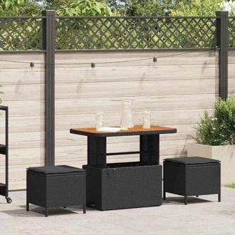 vidaXL Conjunto De Comedor De Jard&iacute;n 3 Pcs Negro Polirat&aacute;n Vidaxl