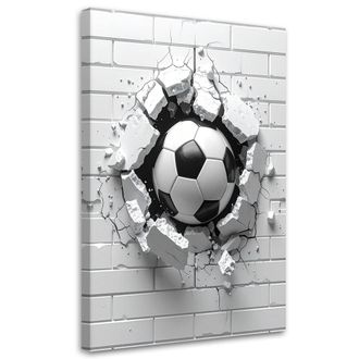 Feeby Cuadro En Lienzo, F&uacute;tbol Rompiendo Una Pared De Ladrillos, 70x100