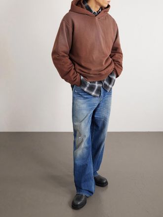 Acne Studios Franziska Garment-Dyed Distressed Logo-Print Cotton-Blend Jersey Hoodie