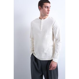 Topman Long Sleeve Rib Henley in Cream at Nordstrom, Size Xx-Large
