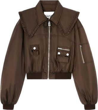 Ganni Bomber con ruches - Marrone
