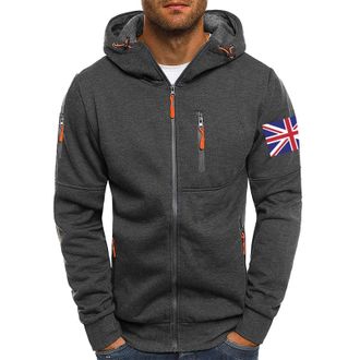 Generic Gym Hoodie Men Zip Lightweight Cardigans For Men Uk Thickened Thermal Hooded Jacket For Autumn And Winter Flag Printing Workwear Hoodie With Zipper Po