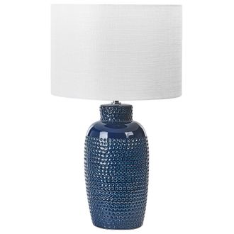 Beliani L&aacute;mpara De Mesa De Cer&aacute;mica Azul Marino Blanco 53 Cm A Mano Pantalla Tambor Perlis