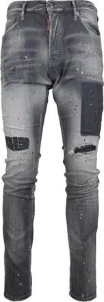 Dsquared2 Herenknoop Jeans met Leren Patch - Heren - Slim Fit Jeans - Grijs - M - Katoen - Jeans