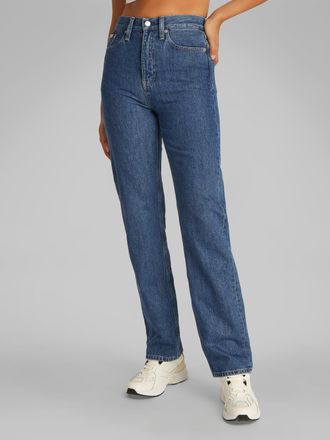 Calvin Klein Jeans Straight-Jeans CALVIN KLEIN JEANS HIGH RISE STRAIGHT, Damen, Gr. 27, L&auml;nge 32, blau (denim medium), Denim/Jeans, Obermaterial: 100% Baumwolle, unifarb